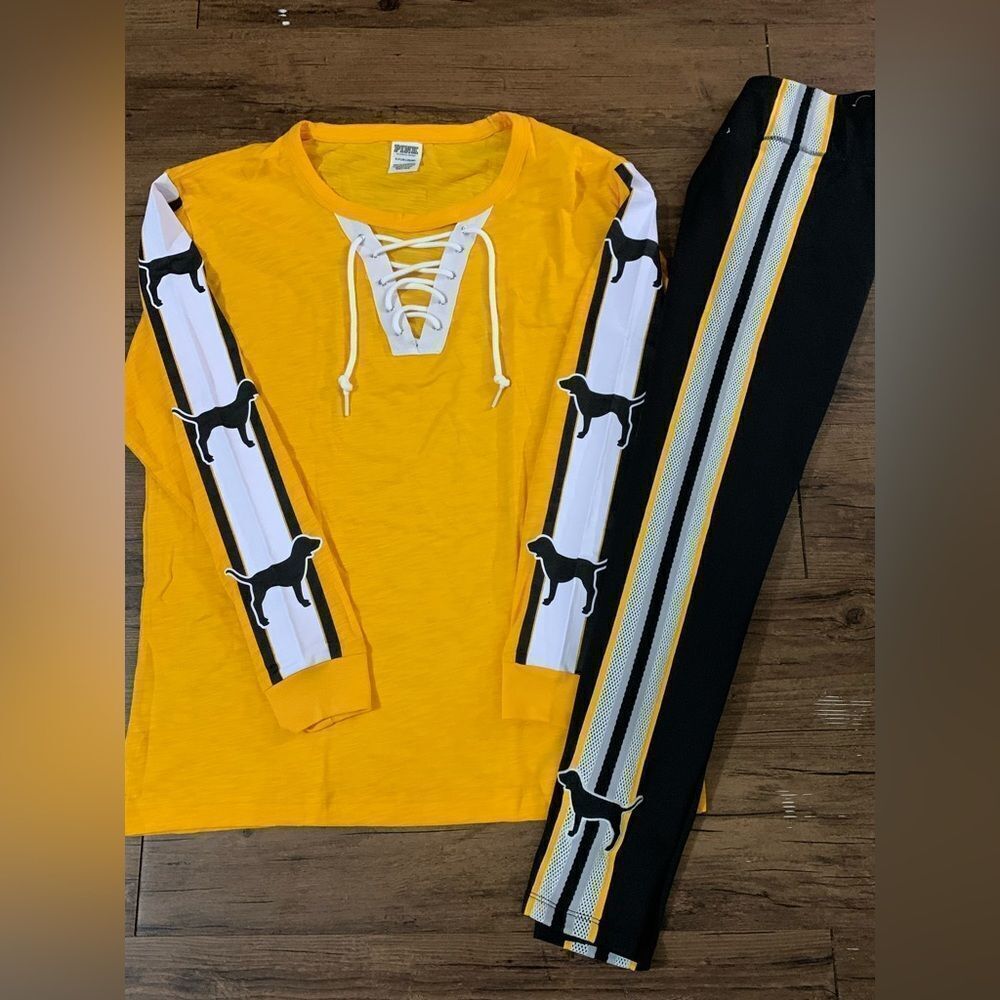 PINK VS YELLOW PUP TSHIRT/ COZY LEGGINGS OUTFIT SET S